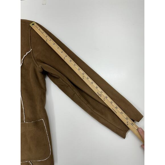 L.L. Bean Womens Jacket Size XL Petite Faux Suede Brown Button Up Sherpa Lined - Picture 13 of 15